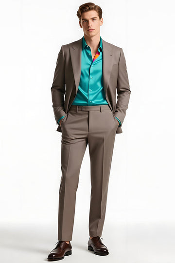 Light Coffee 2 Piece Peak Kavajslag för män Business Suits